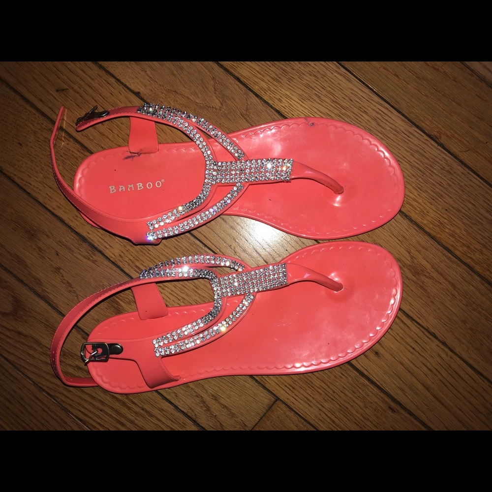 Bamboo Rhinestone Coral Pink Sandal